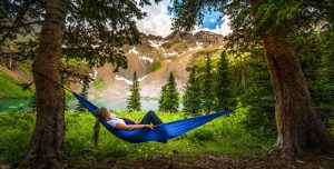 Woman lounging on a hammock in Colorado