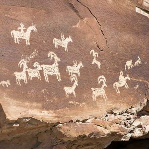 Ute petroglyphs in stone wall